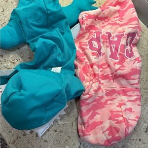 GAP Teal Dinosaur Hoodie & Pink Camo GAP Dog Sweatshirt